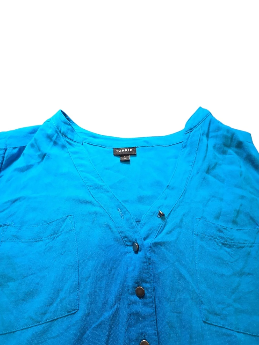 TORRID Bright Blue Button Front Tank Top Blouse Size 1 1X Plus Flowy Pockets - Picture 2 of 7